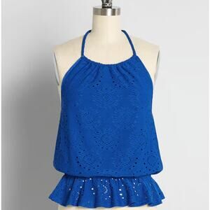 Modcloth Sought After in Sapphire Halter Top Women's Plus Size 2x Summer Bold